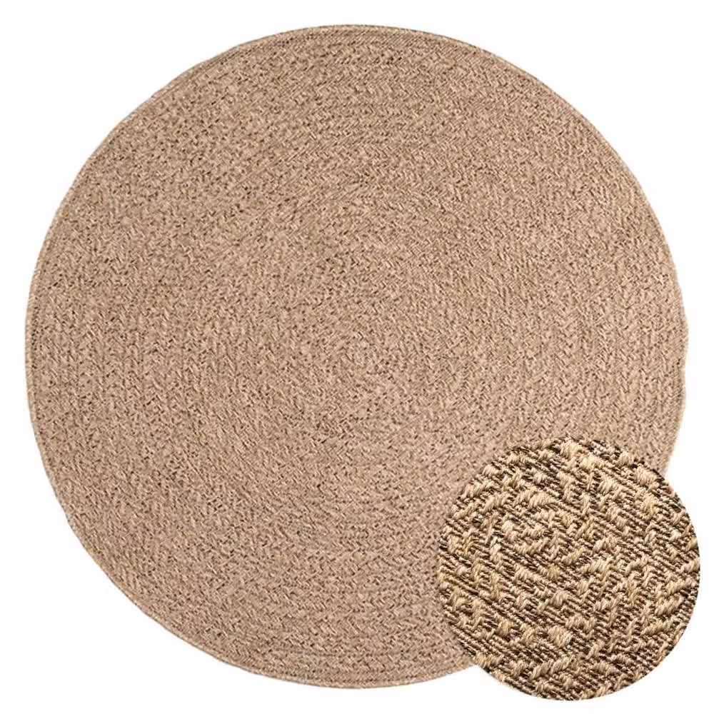 Berkfield Home Round Jute Look Indoor and Outdoor Rug in Brown and Beige, Diameter: 100 cm