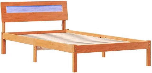 Berkfield Home Pine Wood Bed Frame with Headboard and LED Strip Lights, Wax Brown, W/D/H: 90 x 190 cm