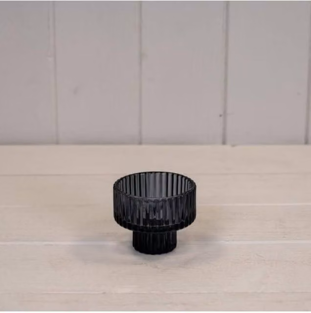 KDMD Modern Round Glass Tealight Candle Holder in Grey and Black
