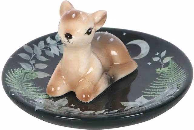 Kingsbury Gifts Green Fawn Floral Ceramic Round Trinket Dish Plate