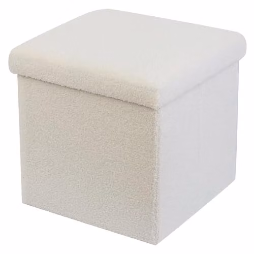 DANIEL JAMES Housewares Folding Ottoman Storage Cube in White Teddy Boucle, W/D/H: 38 x 38 x 38 cm – 1