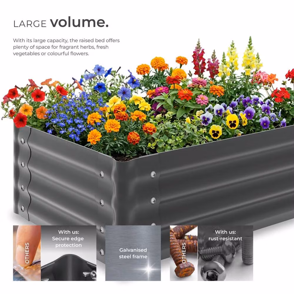 tectake Salvia Raised Garden Bed in Grey Galvanised Steel, W: 80 cm, D: 60 cm, H: 30 cm – 3