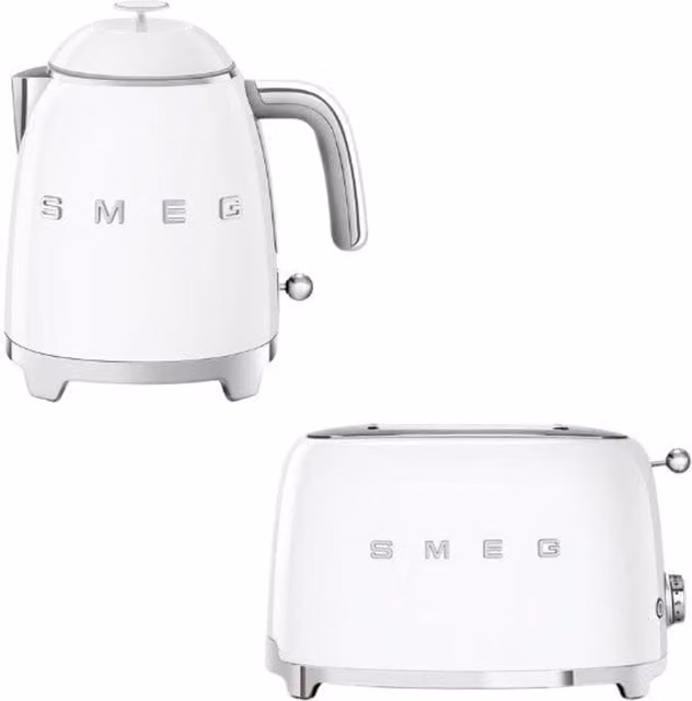 Smeg Retro 50s Style Mini Kettle and 2 Slice Toaster Set, White