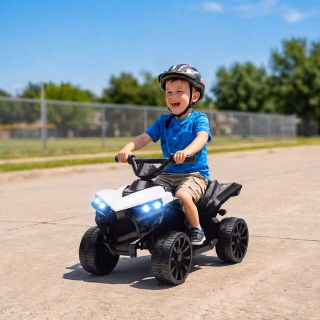 AIYAPLAY 6V Electric Ride on Kids ATV 4 Wheeler with Light and Sound, White