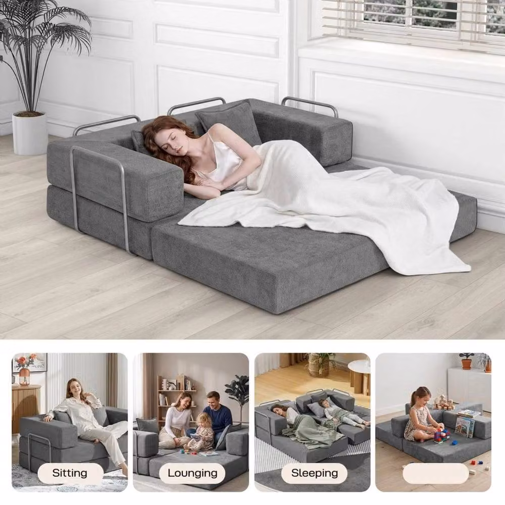 FORGEVIO Grey 2 Seater L-Shape Sectional Sofa Bed with Sleeping Function – 3