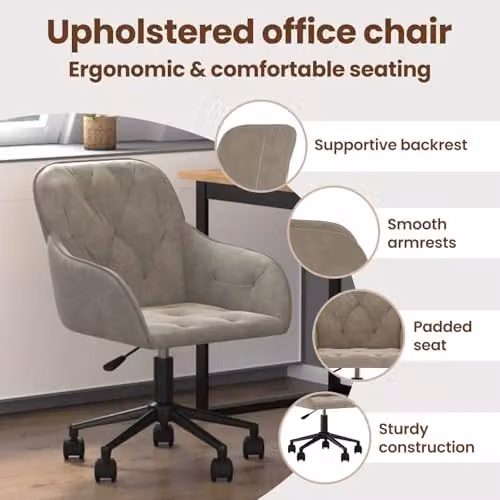 vidaXL Velvet Swivel Task Chair in Grey, W/D/H: 56 x 61.5 x 72 cm – 4