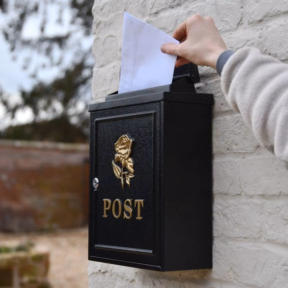 NESTLUNE Gold Rose Wall Mounted Post Box in Black and Gold – 2