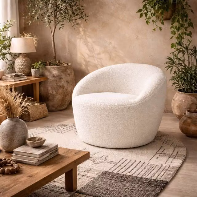 Wyld Haus Cobh White Bouclé Round Armchair – 1