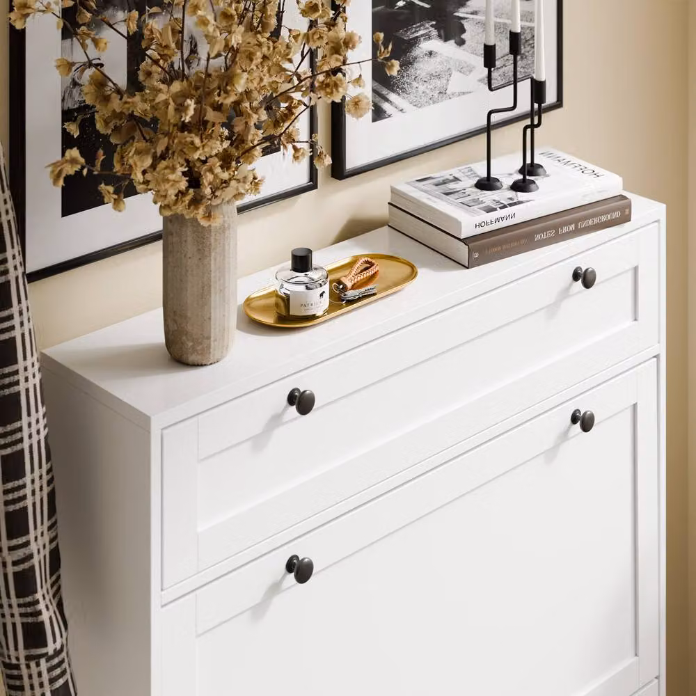 SoBuy Modern Slim Shoe Cabinet with Tilting Compartments and Internal Shelves in White or Black – 5