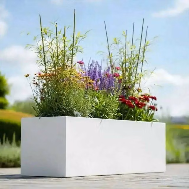 White Galvanised Steel Trough Planter Tub, 75 cm