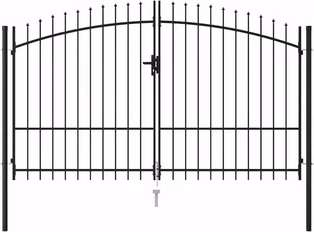 Berkfield Home Black Steel Double Swing Fence Gate with Spike Top, W: 300 cm, H: 175 cm – 1