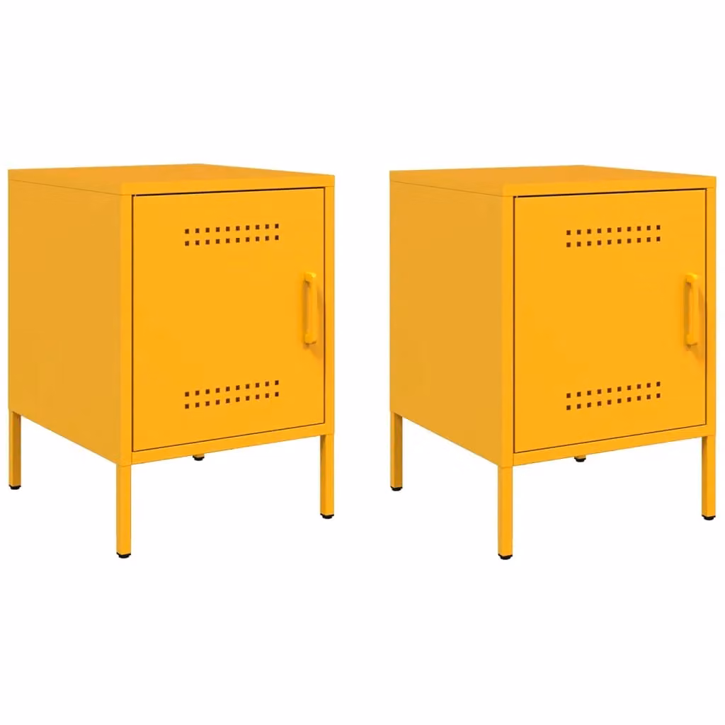 Berkfield Home Set of 2 Mustard Yellow Metal Bedside Cabinets, W/D/H: 36 x 39 x 50.5 cm – 2