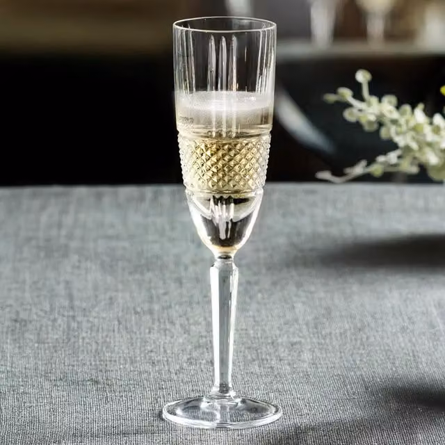 RCR Geometric Crystal Glass Champagne Flutes, 190ml, Transparent, Set of 6