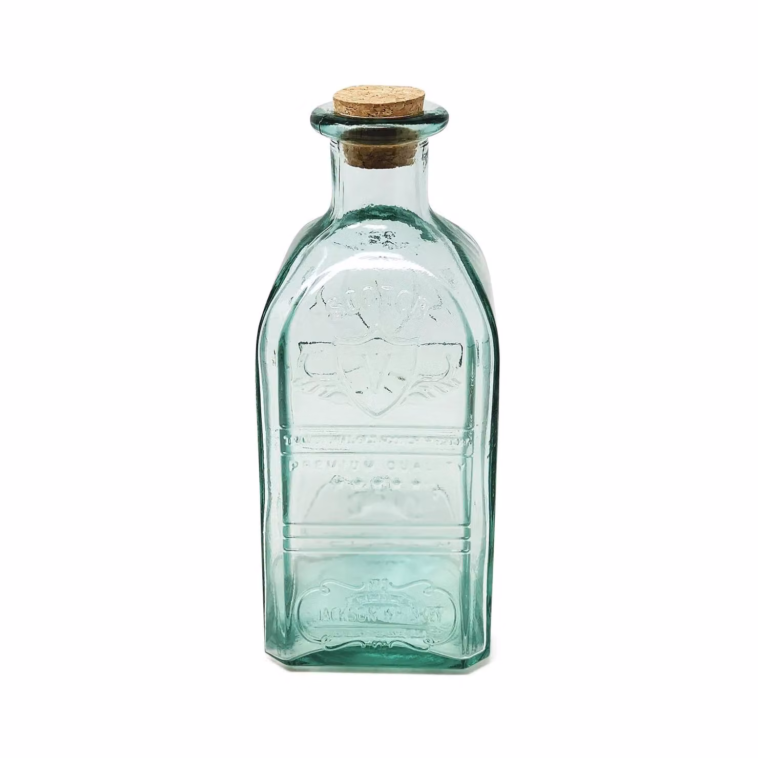 Verano Spanish Ceramics Antique Clear Embossed Decorative Glass Bottle with Cork, Height: 23 cm – 2