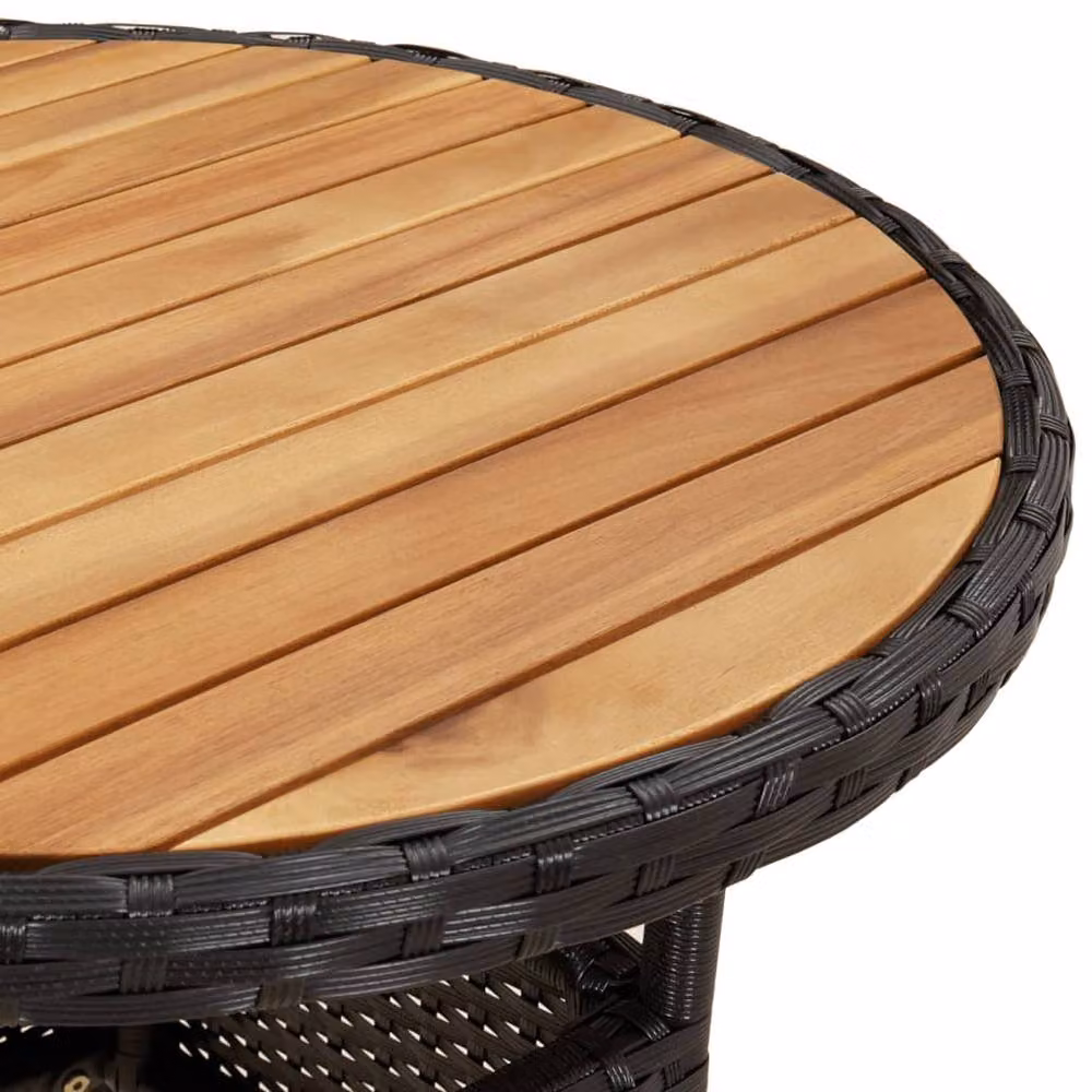 Berkfield Home Round Garden Table in Black Acacia Wood and Poly Rattan, W/D/H: 60 x 60 x 75 cm – 4