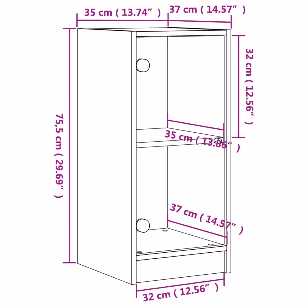Berkfield Home Side Cabinet with Glass Doors in Smoked Oak Brown, W/D/H: 35 x 37 x 75.5 cm – 4