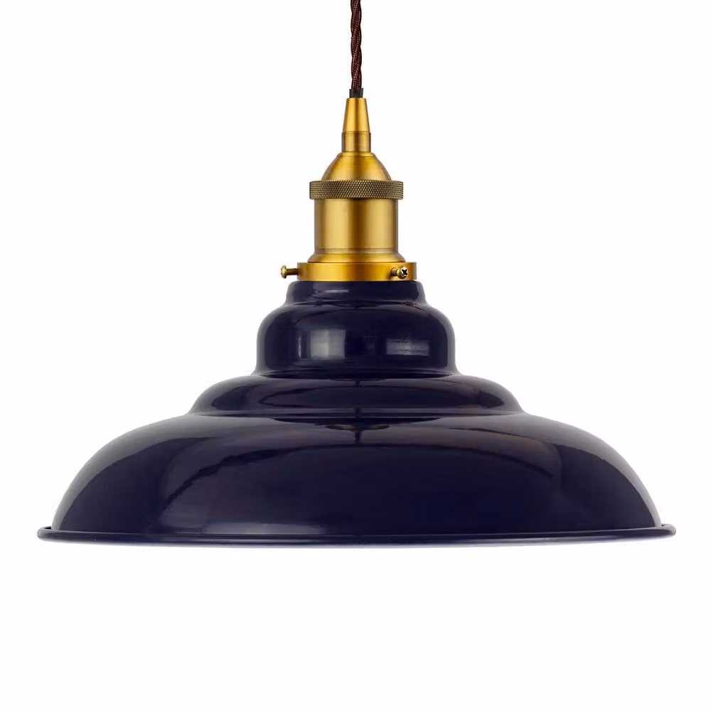 SE Home St Edmund's Navy Blue Pendant Light with Antique Gold and Brown Twisted Details