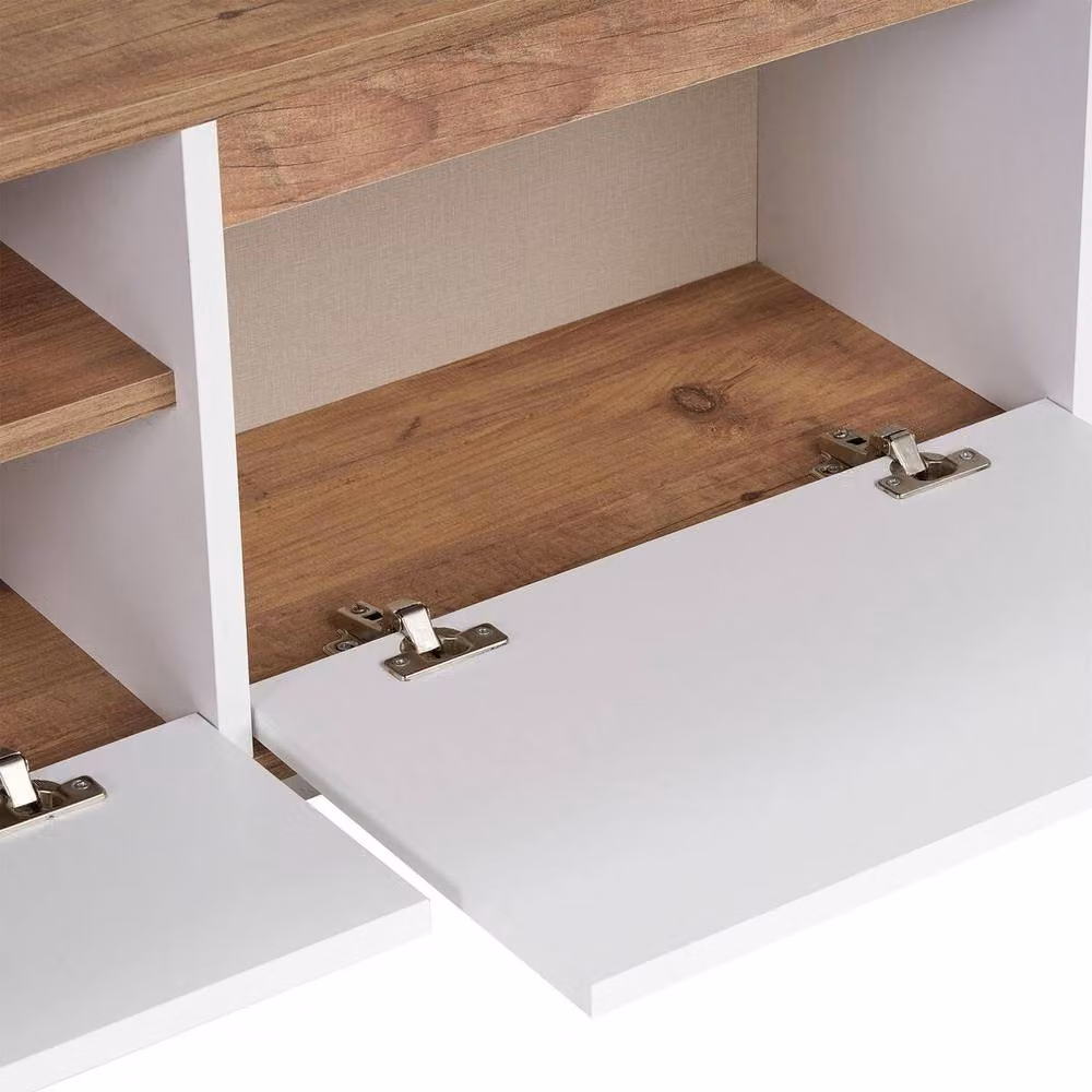 Calicosy LUME Modern TV Stand in White with 3 Drop-Down Doors and 1 Niche, Width: 160 cm – 3