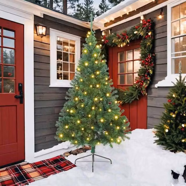 Berkfield Home Artificial Pre-lit Christmas Tree in Green, Height: 210 cm – 1