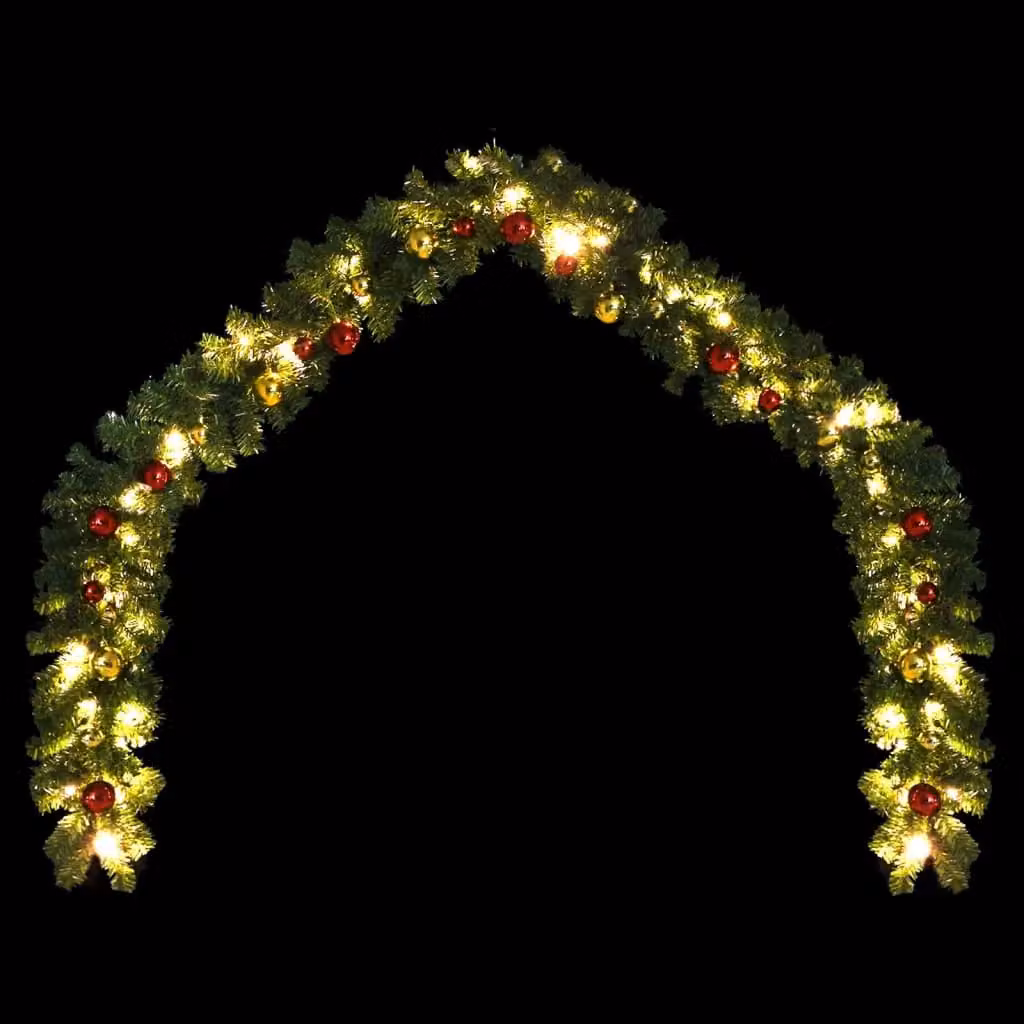 Berkfield Home Christmas Garland with Multicolour Baubles and Warm White LED Lights, Green, 5 m – 3