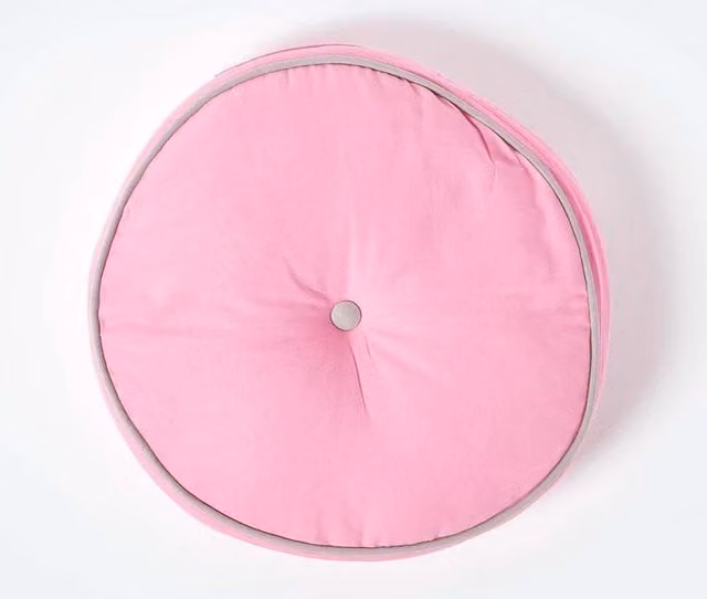 Homescapes Round Cotton Floor Cushion in Pink and Grey, Machine Washable