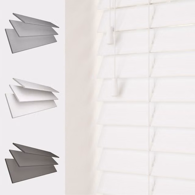 Caecus Blinds Faux Wood String Venetian Blinds with 50mm Slats, White, W: 180 cm