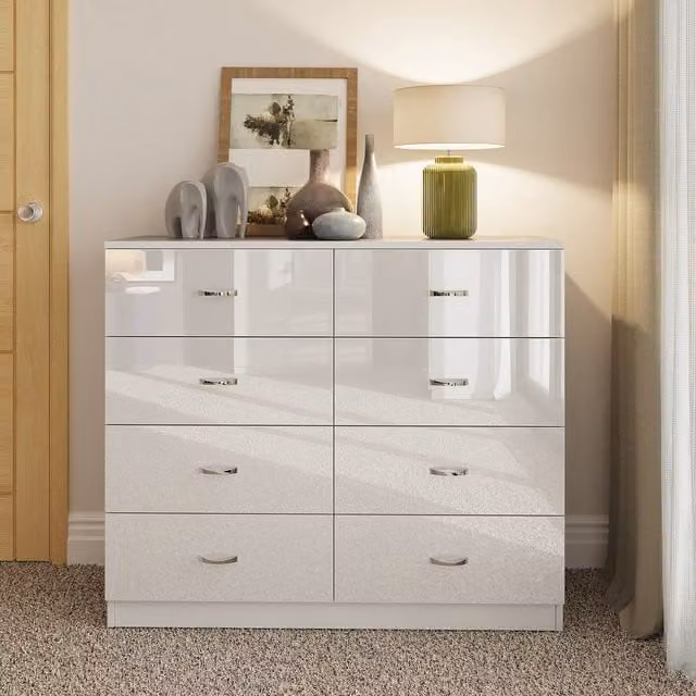 LUXURY LIFE Keaton Modern Gloss White 8 Drawer Twin Chest of Drawers – 1