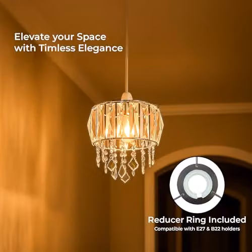 Innoteck Sparkly Prismatic Drum Chandelier Shade in Chrome and Transparent Acrylic with Faceted Droplets – 5