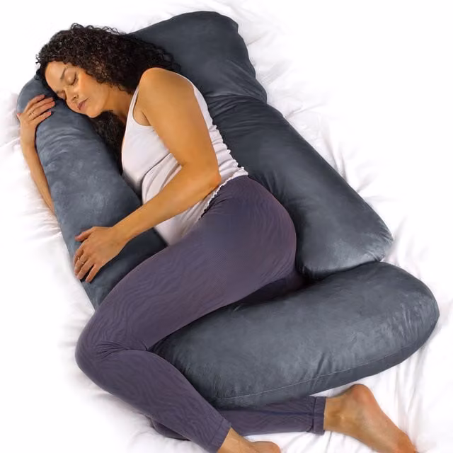 Aamira J Shaped Memory Foam Pregnancy Pillow in Grey