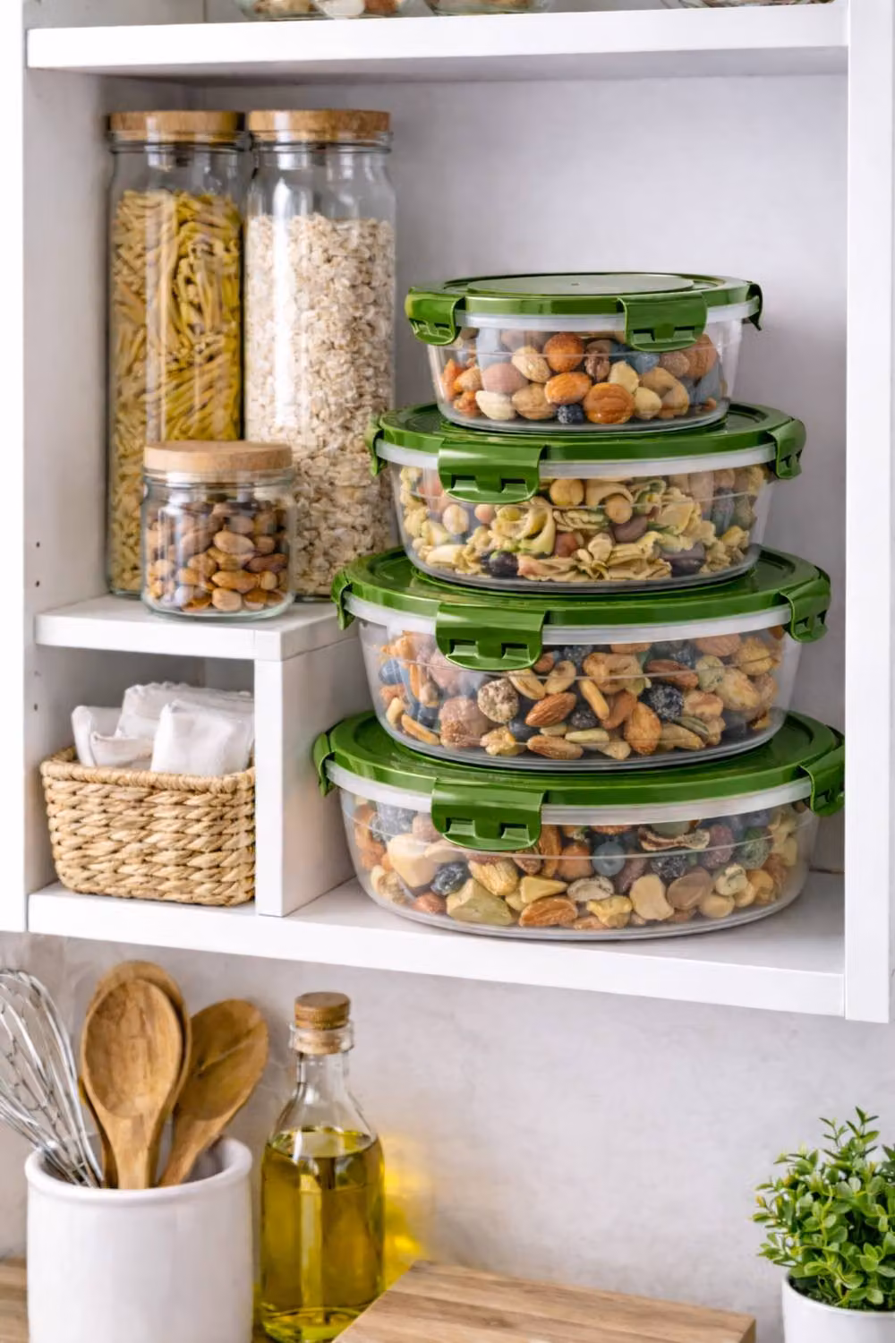 Dyzi 4 Pack Airtight Food Storage Boxes, BPA-Free Leakproof and Freezer Safe Containers in Green and Transparent – 4