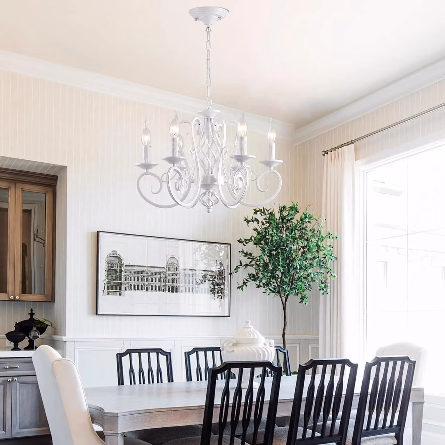 Garwarm French Country Metal Chandelier in White, Vintage Farmhouse Pendant Light Fixture – 2