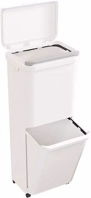 NESTLUNE 2-Tier Mobile Recycling Waste Bin with Flip Lid, White