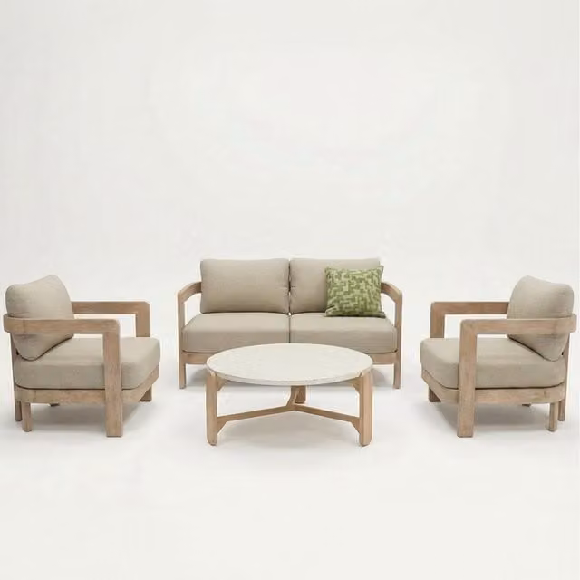 Royalcraft Evora 4-Seater Acacia Wood Lounging Set with Coffee Table in Beige