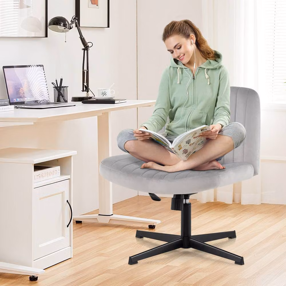 Gymax Armless Velvet Swivel Vanity Chair in Grey – 2