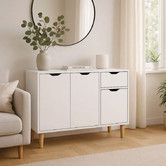 EONLION Modern White Wood Storage Cabinet and Entryway Organiser