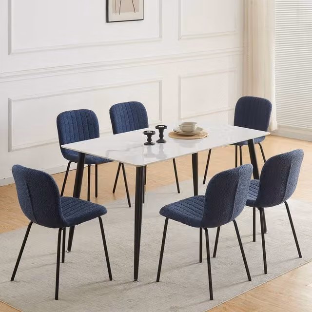 MCC Direct Bella Luxe Set of 6 Blue Teddy Faux Fur Dining Chairs