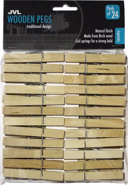 JVL Wooden Retro Vintage Clothes Pegs in Brown, Yellow and Beige