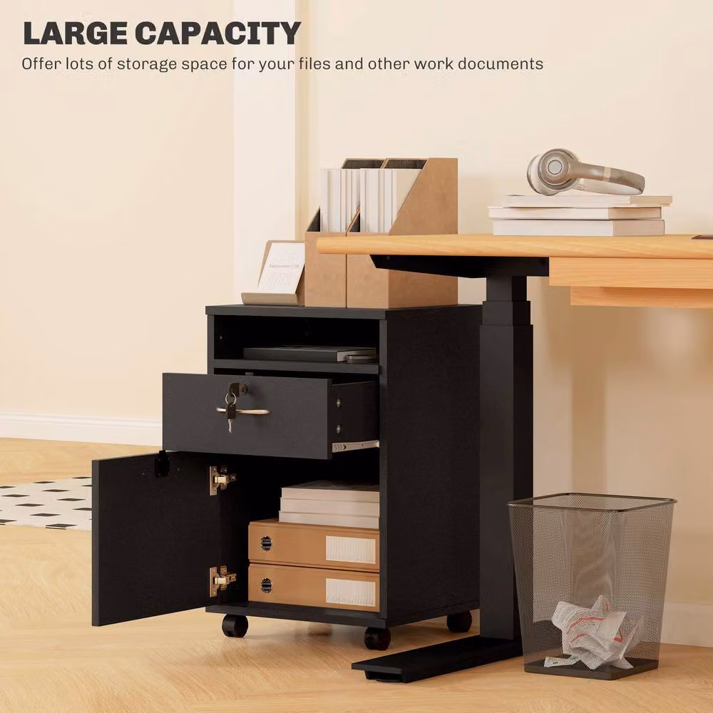 ERGOVEXA Mobile Filing Cabinet with 2 Drawers and Lock, Black – 5