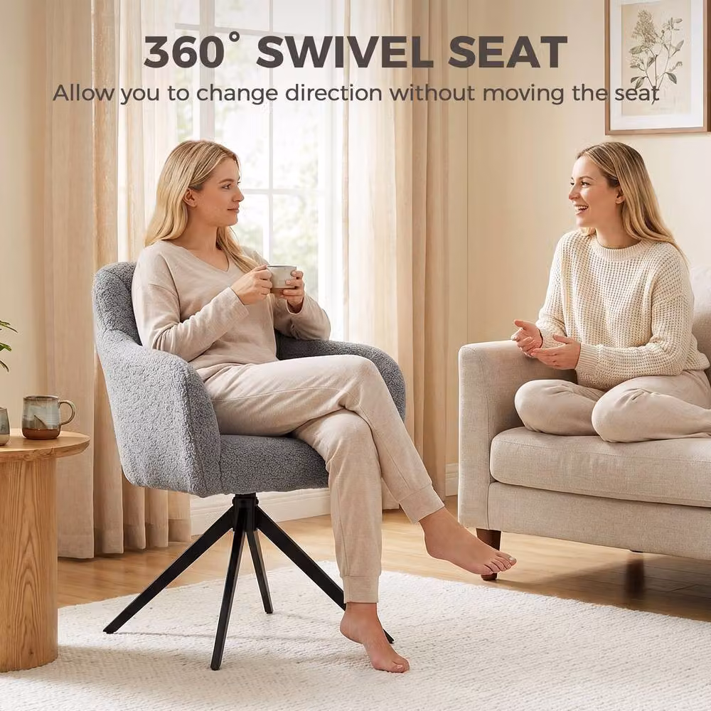 STILVORA Grey Fabric Tub Armchair with 360 Degree Swivel Seat and Metal Frame – 5