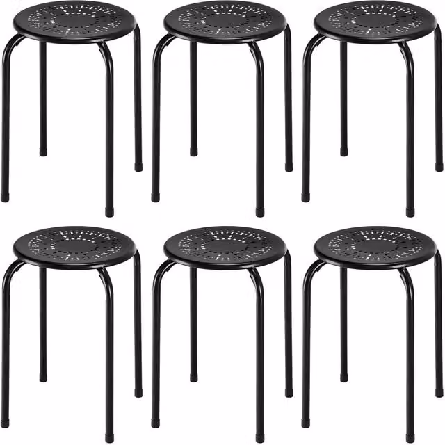 Costway Set of 6 Black Metal Stacking Round Bar Stools with X-shape Connection – 1