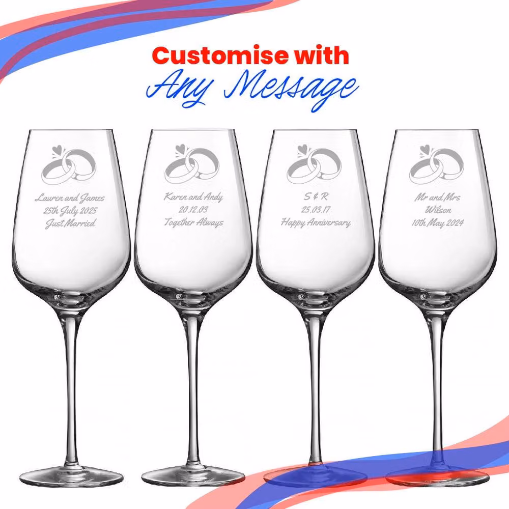 Uniqueful Personalised Wedding Rings Wine Glasses, 450ml, Clear – 3