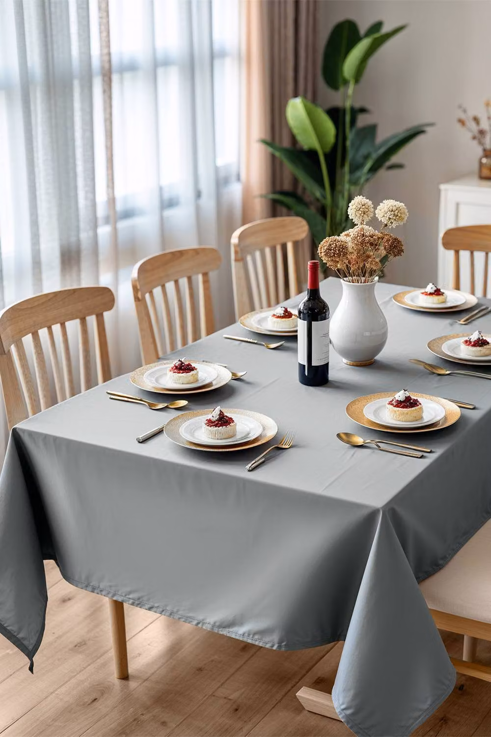 Neel Blue Water Repellent Polyester Rectangular Tablecloth in Red and Grey, W/D/H: 139.7 x 139.7 x 140 cm – 3