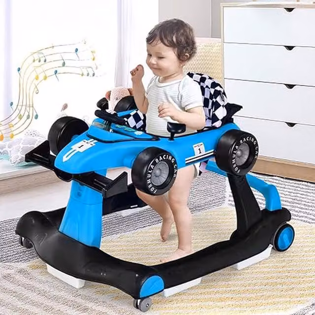 Costway 4-in-1 Foldable Language-Free Push Along Activity Walker in Blue