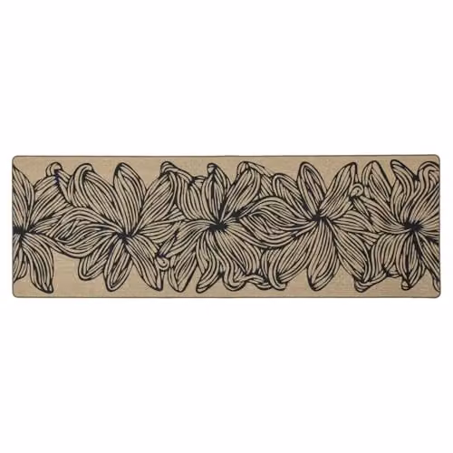 JVL Elegance Floral Machine Washable Non-Slip Entrance Doormat and Runner Set in Sand, Black and Beige – 2