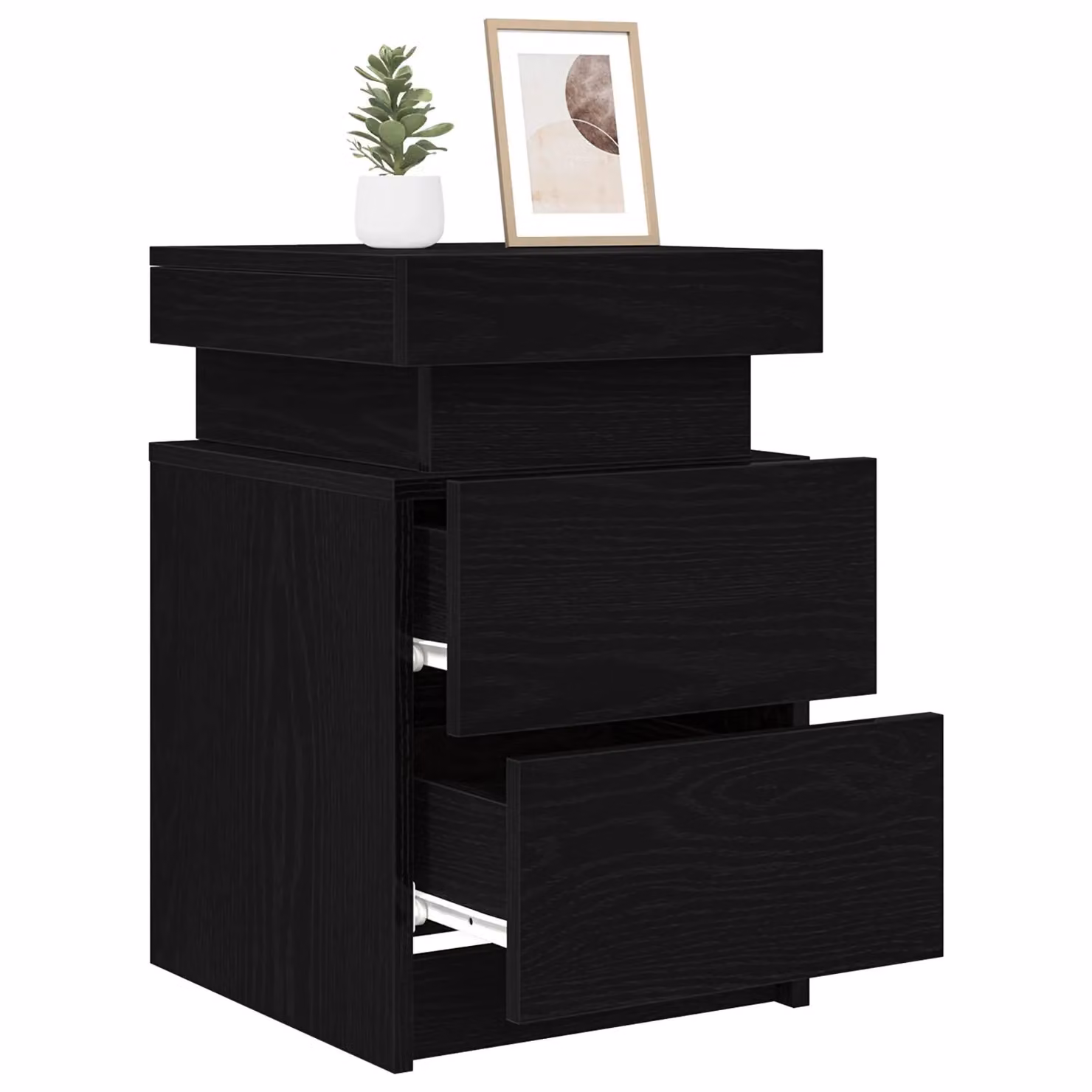 Berkfield Home Modern Bedside Cabinet in Black Oak with Integrated LED Lights, W: 35 cm, D: 39 cm, H: 55 cm – 3