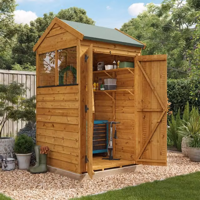 BillyOh Switch Overlap Apex Wooden Garden Shed with Window in Brown, W/D/H: 120 x 120 x 180 cm