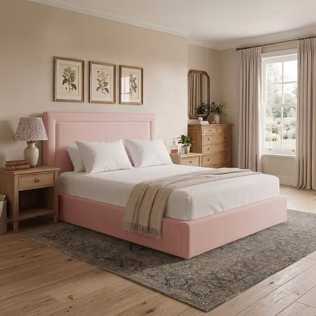 Desire Deco Janessa Upholstered Bed Frame in Pink, Size: 180 x 200 cm