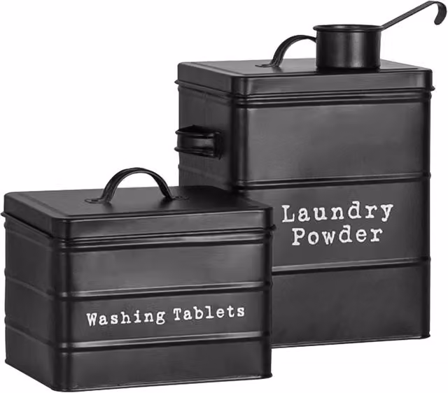 Harbour Homewares 2 Piece Vintage Metal Utility Canister Set in Black and White