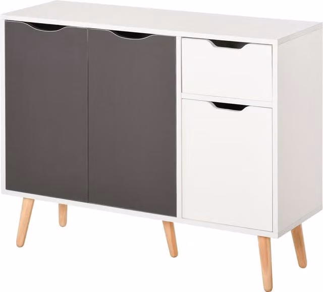 HOMCOM Scandinavian Style Sideboard Floor Standing Storage Cabinet with Drawer in Grey and White