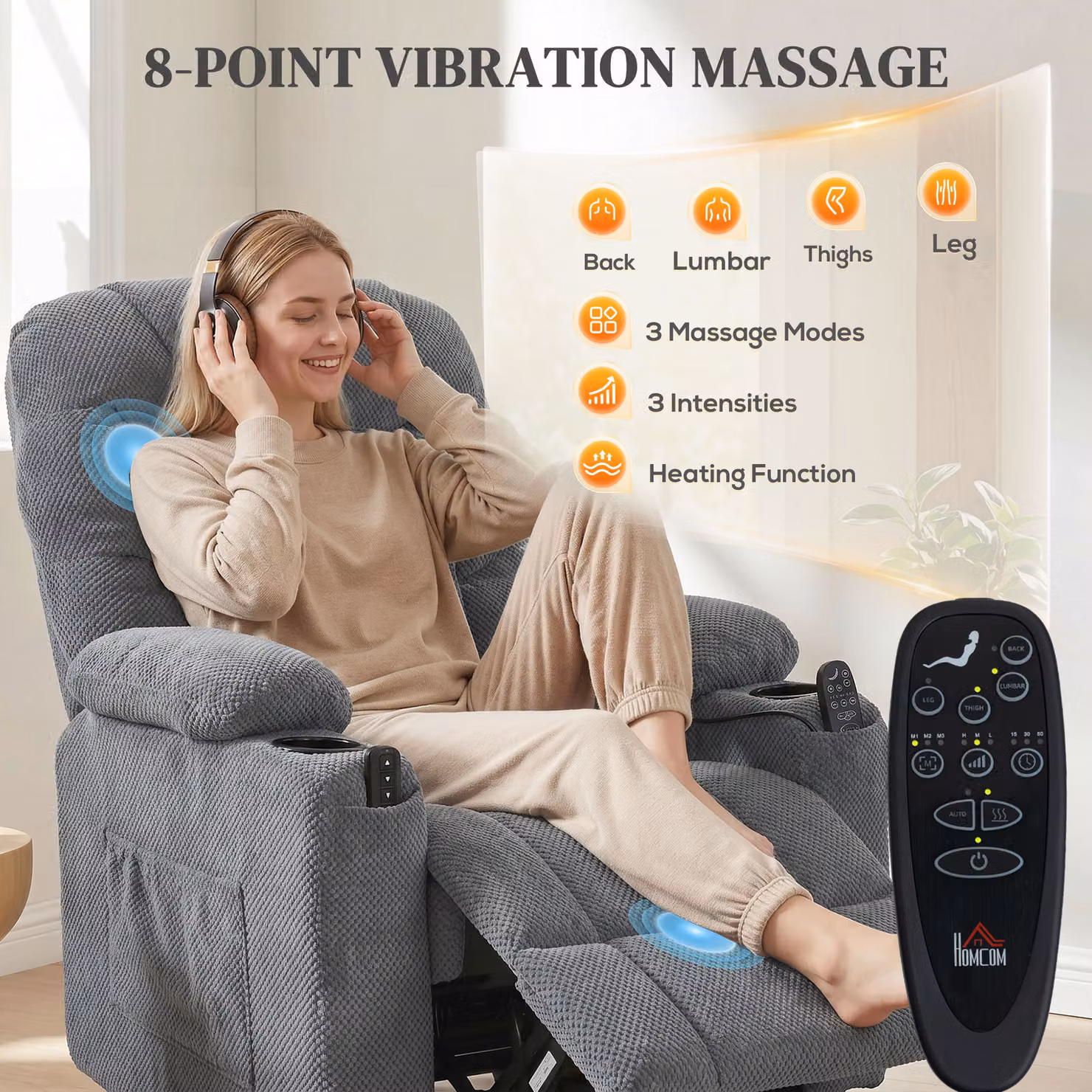 HOMCOM Recliner Armchair with Vibration Massage and Heat in Dark Grey – 5